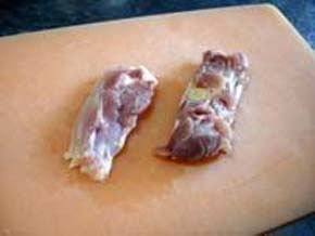 Chicken cut into 2cm wide band
