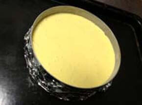 pour cake batter in the Round Cake Pan