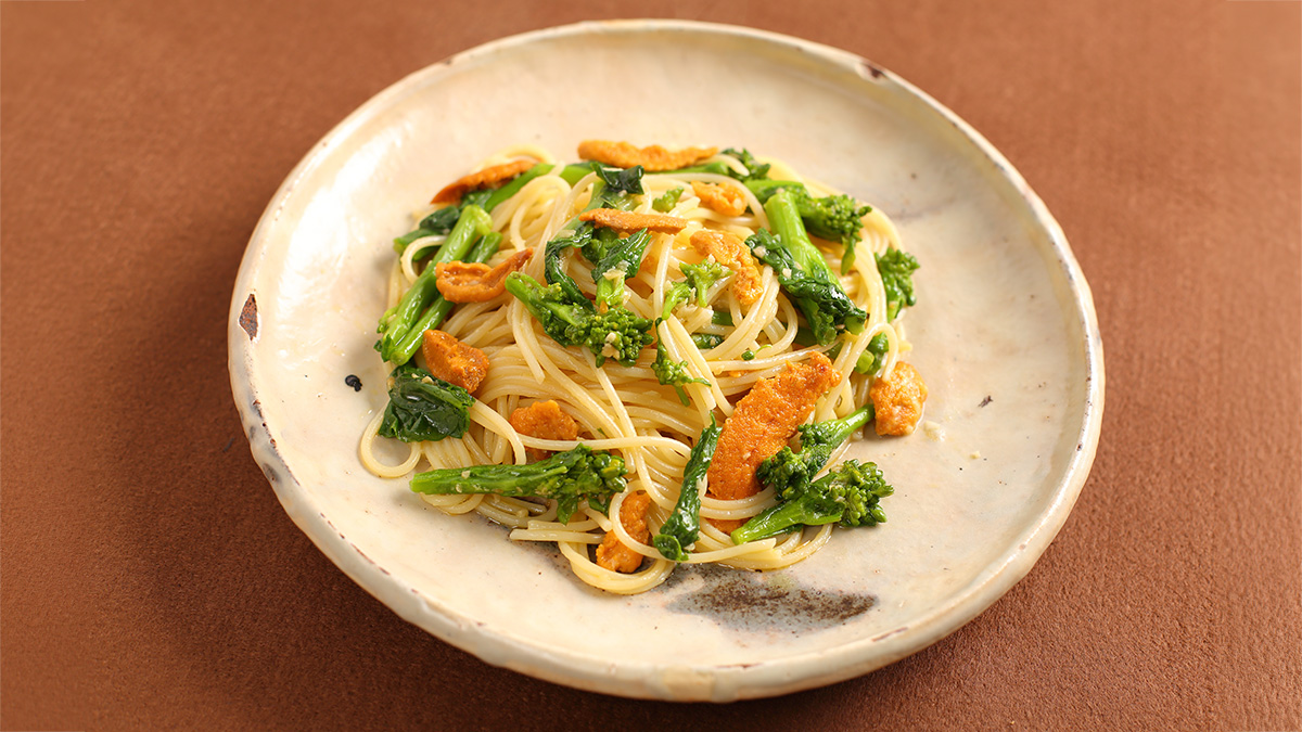 菜の花とうにのパスタ