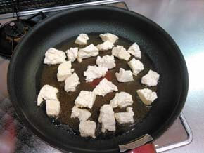Fry the tofu in a pan